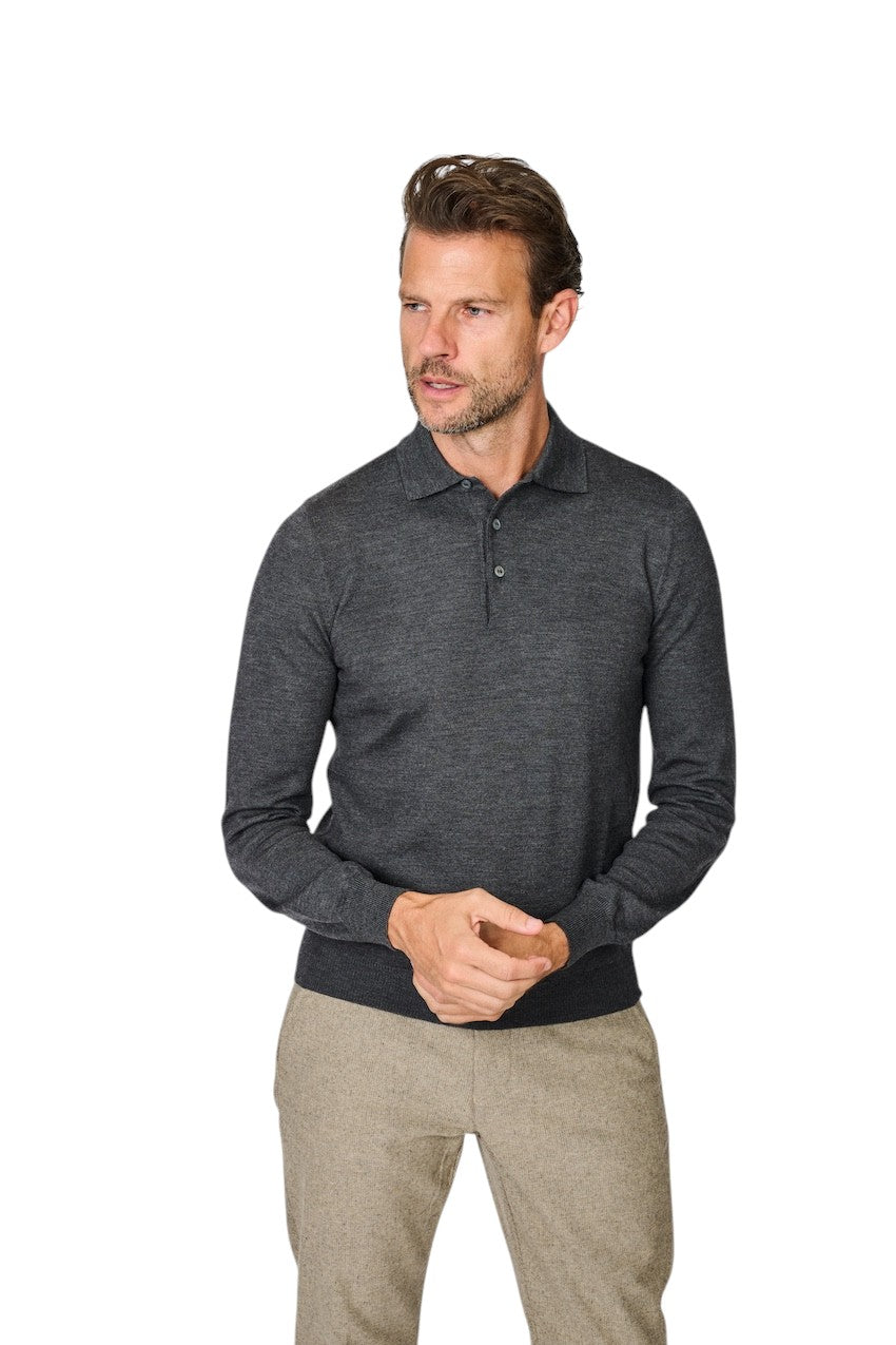 Gran Sasso Men polo shirt lange mouwen heren anthraciet 55112/14290 098