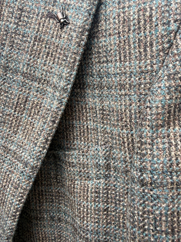 CC Collection Corneliani herenblazer meerkleurig, detail stof, ruitpatroon en revers