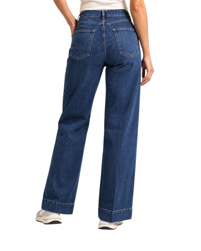 FRAME jean femme denim bleu — vue de dos sur mannequin
