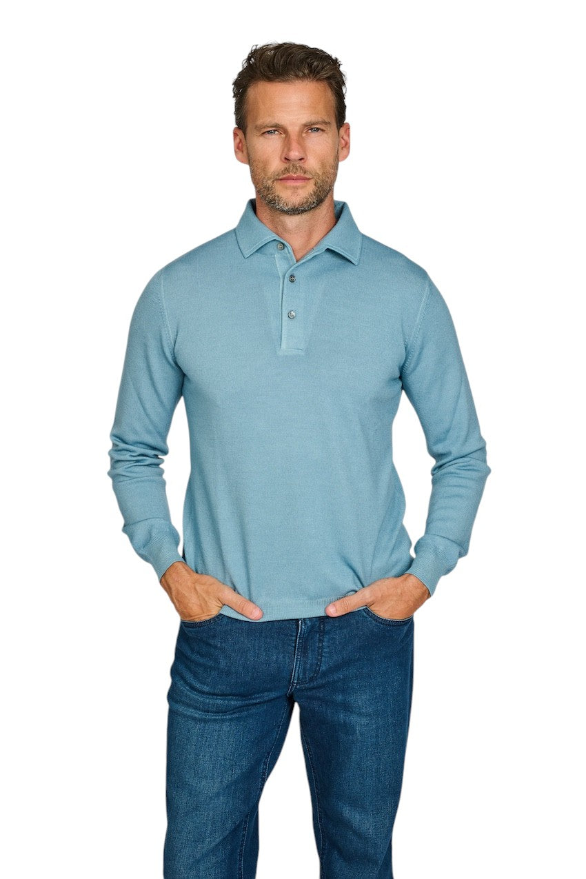 Gran Sasso Men polo shirt lange mouwen heren ciel 57105 22795 523.