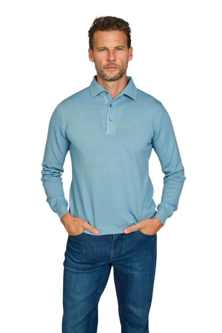 Gran Sasso Men polo shirt lange mouwen heren ciel 57105 22795 523.