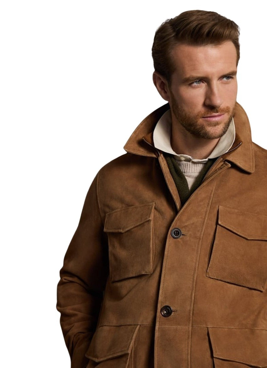 Hackett London leren vest heren camel