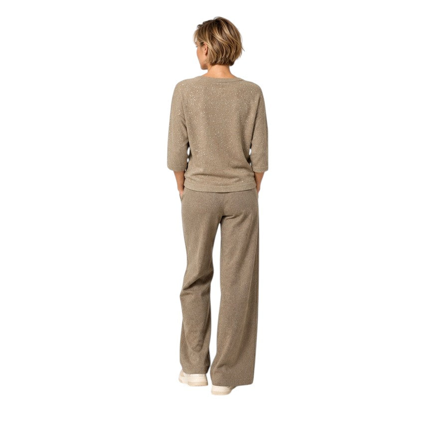 Hemisphere Damenpullover Taupe — Rückansicht am Model