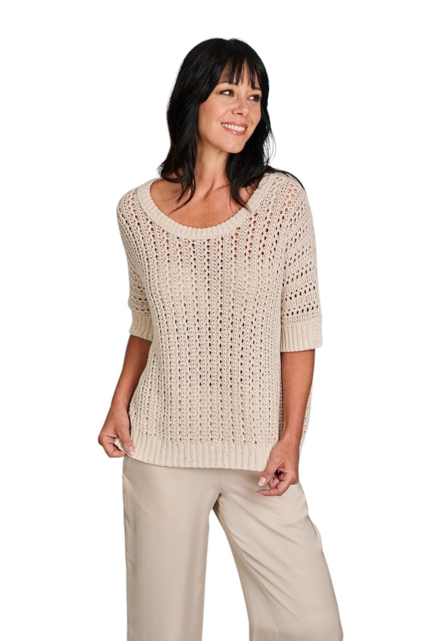 Hemisphere pull trui ronde hals dames beige 2613SQ905-17 SQ1