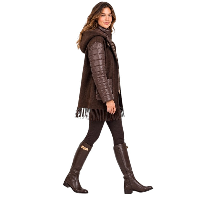 Herno giacca donna con cappuccio marrone — vista laterale
