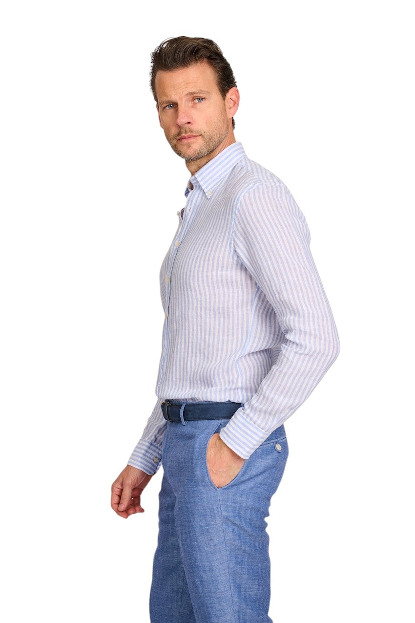 Camisa Profuomo manga larga slim fit azul de hombre