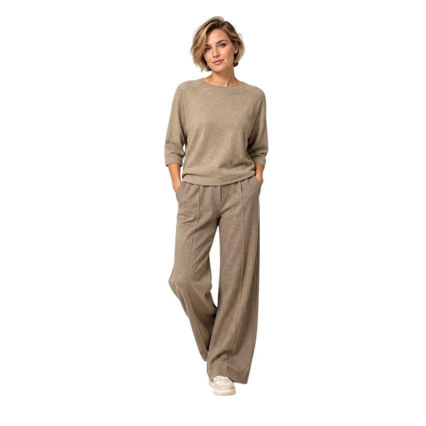 Hemisphere Damenpullover Taupe — Vorderansicht am Model