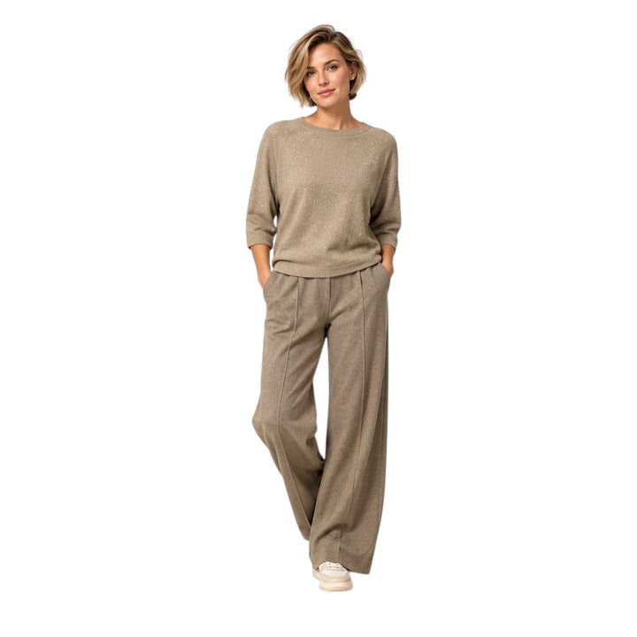 Hemisphere Damenpullover Taupe — Vorderansicht am Model